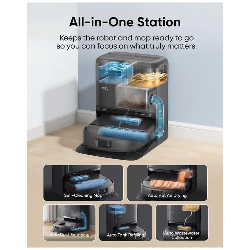 Robô Aspirador e Mop Eufy C28 15.000Pa HydroJet Roller Auto Lavagem Base Autoesvazio Preto