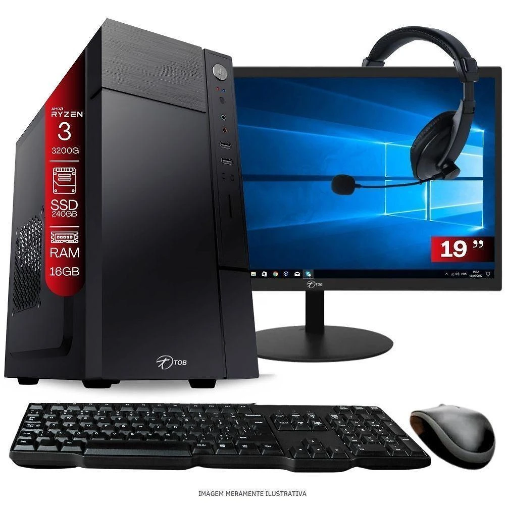 Computador Completo Ryzen 3 3200G 16GB DDR4 SSD 240GB Monitor 19 Windows 11 Tob Computers