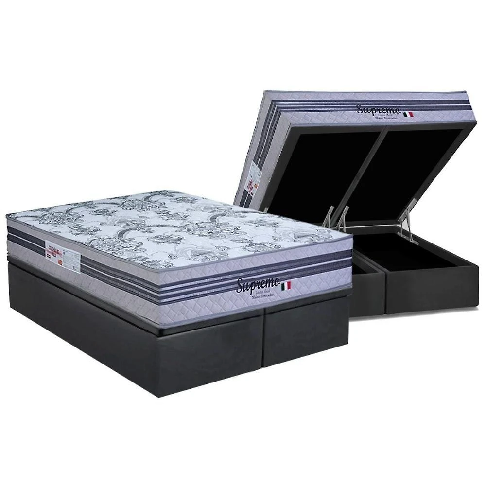 Conjunto Box Baú King: Colchão Molas Paropas Ensacadas Supremo Gray + Base Crc Suede Gray (193x203)