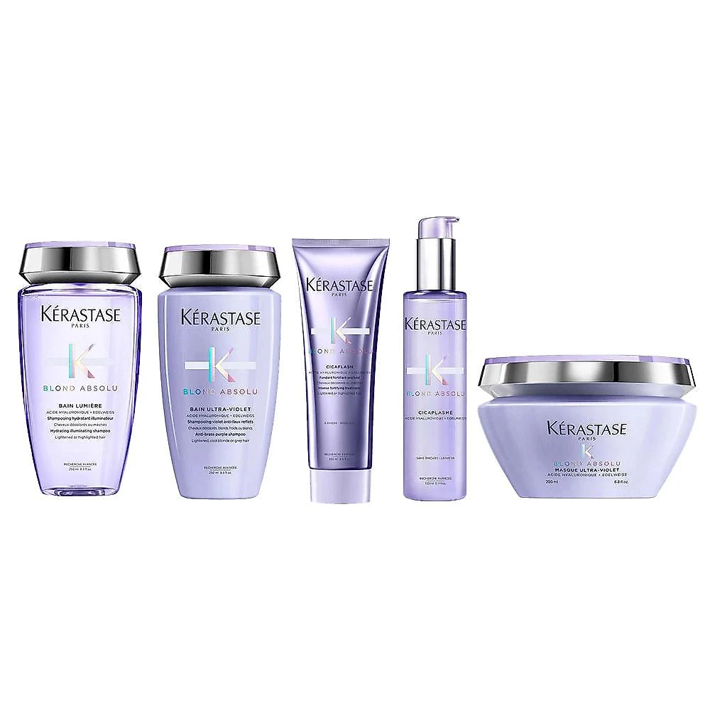 Kérastase blond absolu kit - máscara desamareladora + tratamento fortalecedor + sérum + 2 shampoos