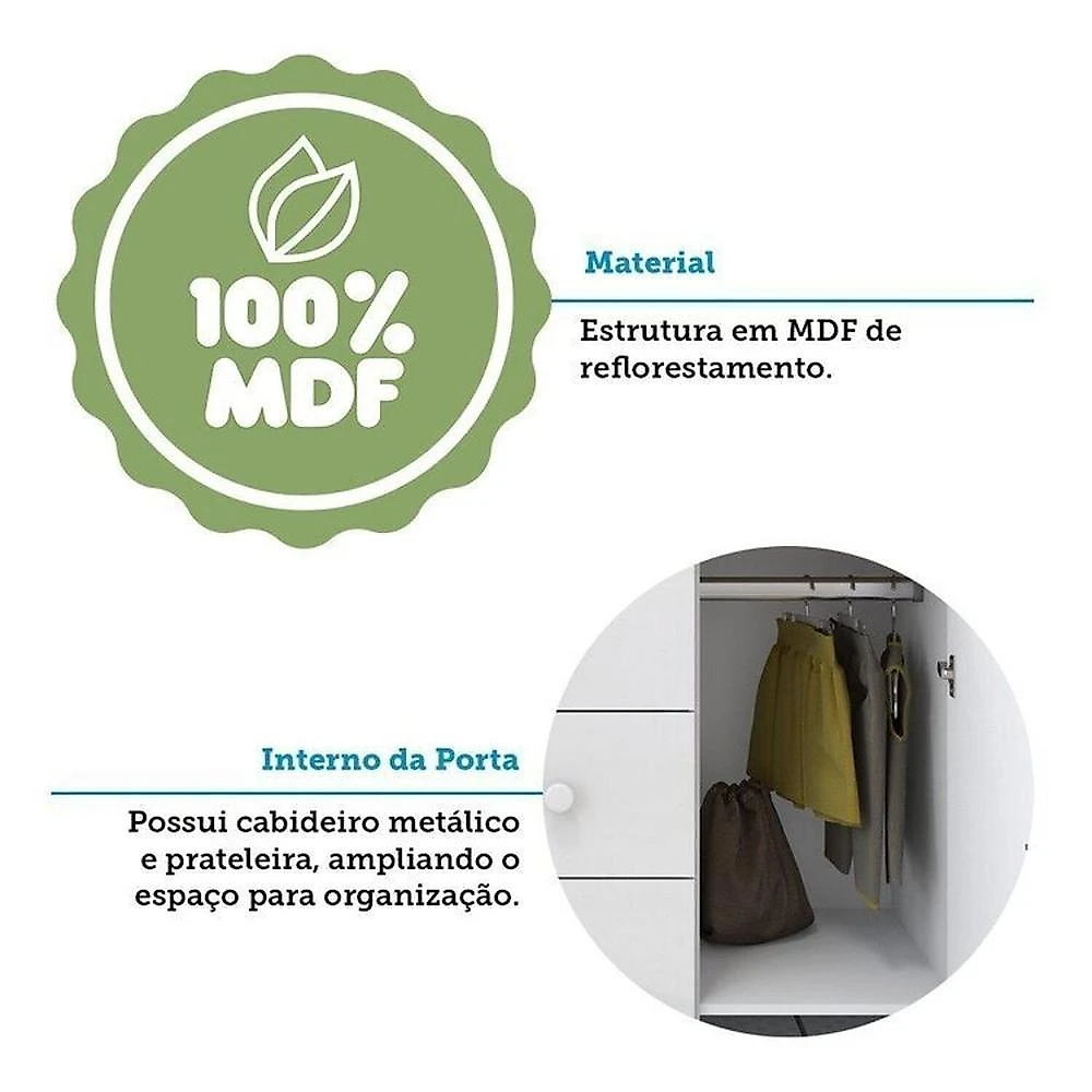 Quarto de Bebê com Berço 3 em 1 e Cômoda Janelada 100% MDF Aurora Espresso Móveis Quarto de Bebê com Cômoda Janelada e Berço Minicama 100% Mdf Aurora Espresso Móveis Branco Brilho