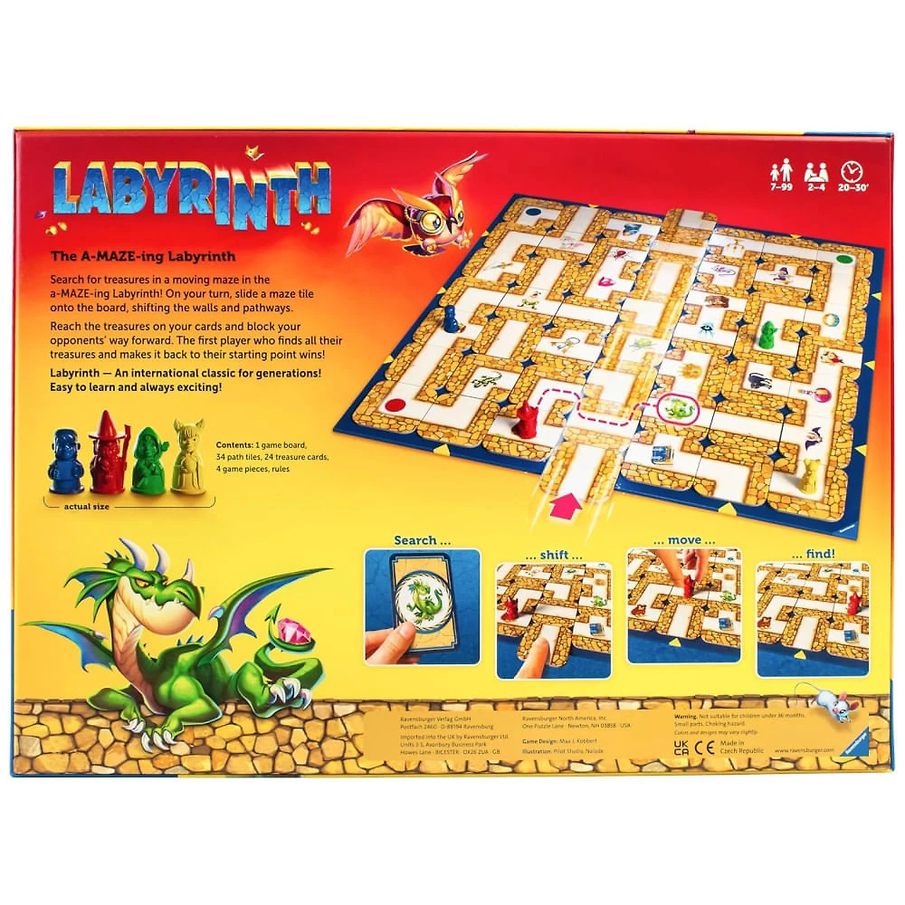 Miniatura Jogo de Tabuleiro Labirinto Ravensburger - Desafio Estratégico em um Labirinto para Noites em Família - Encontre Tesouros, Bloqueie Oponentes -