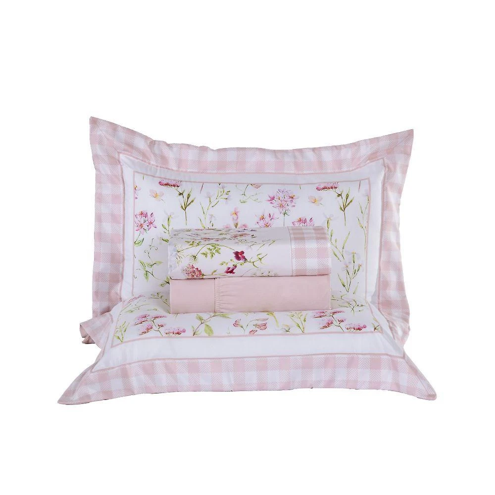 Jogo de Lençol Lily Queen 4 Peças Micropercal 300 Fios Estampa Floral Rosa Valle Distribuidora
