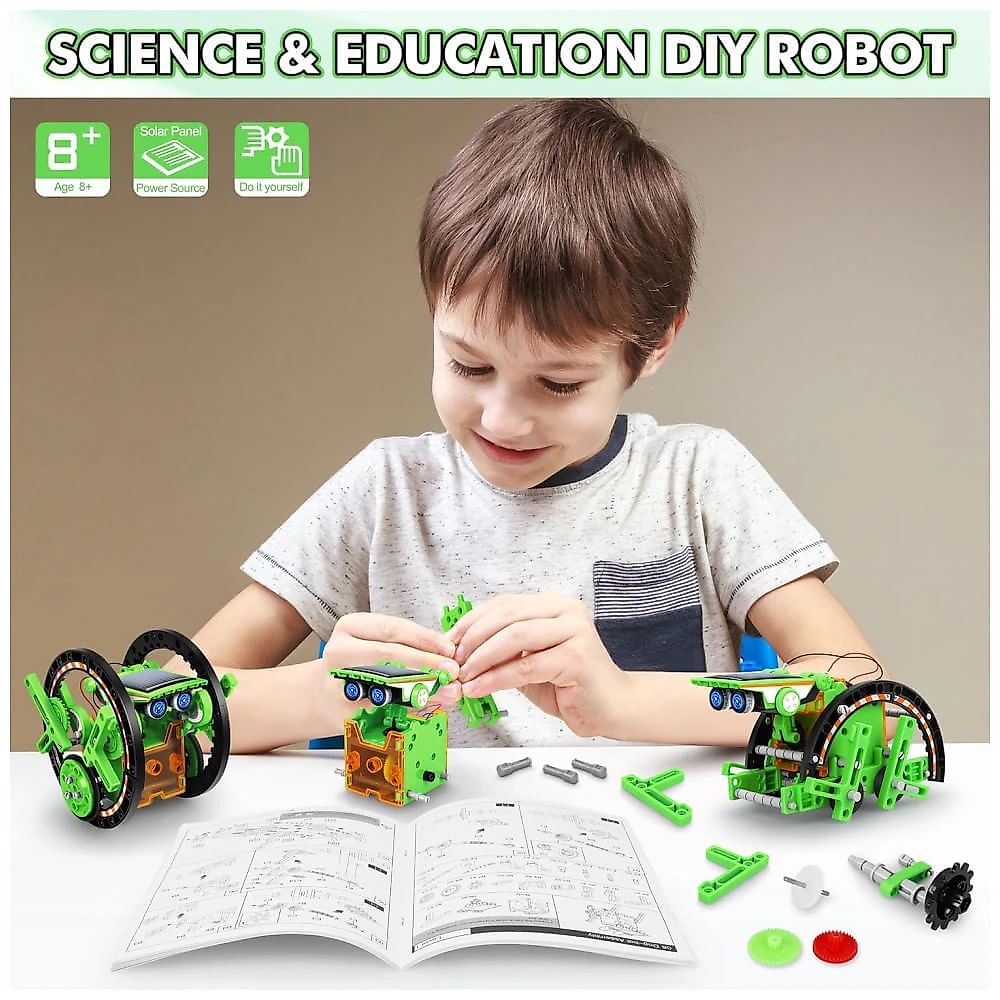 Robô Educacional STEM 13-EM-1 Movido A Energia Solar Para Crianças De 8 A 12 Anos, Kit Científico DIY Para Experimentos Robóticos.