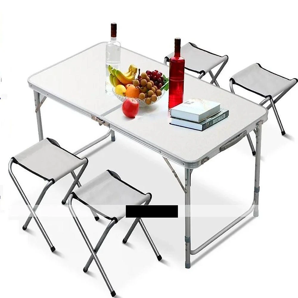 Mesa Maleta Dobrável Portátil 120x60cm com 4 Cadeiras Branco para Camping e Praia Yeet