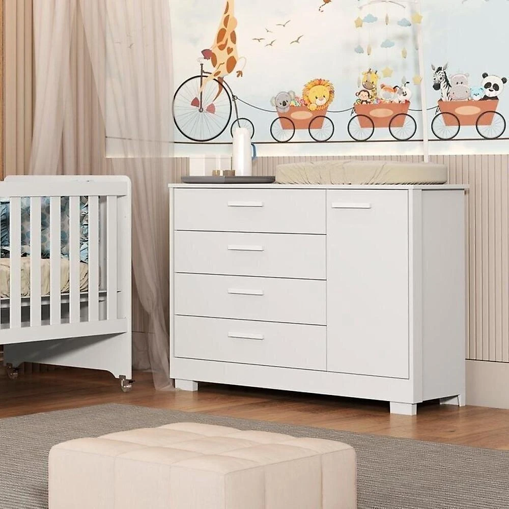 Quarto Completo Zaki com Berço 3 em 1 Katatau Branco Fosco