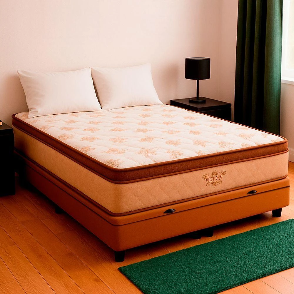 Cama Box Baú Casal E Colchão Victory Molas V-store Bege