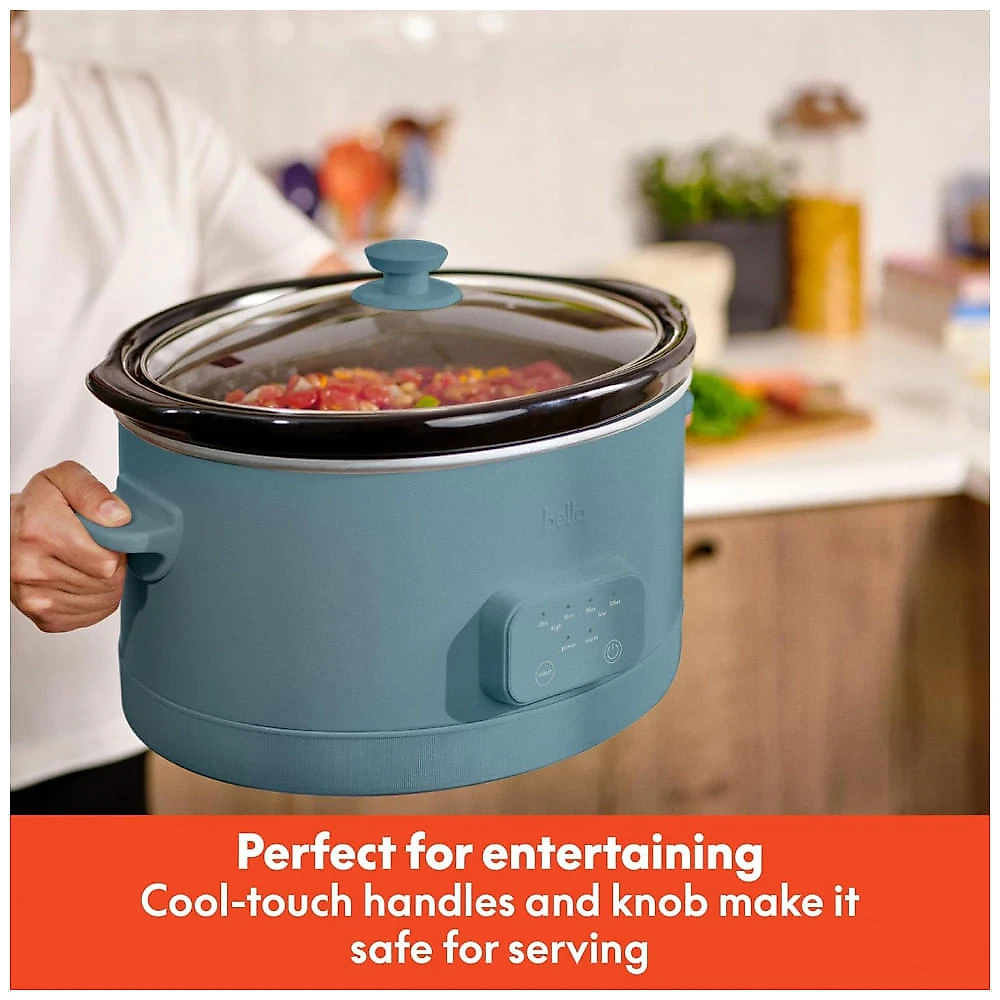 BELLA Slow Cooker Programável 5,7L com Revestimento Cerâmico Antiadherente e Tampa de Vidro Temperado - Cor Surf