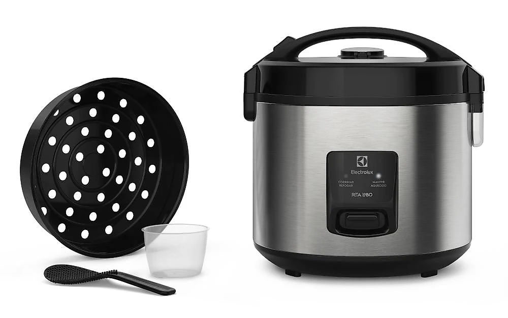 Panela elétrica de arroz electrolux efficient erc20 por rita lobo com trava de segurança 3,5l – inox e preta 220