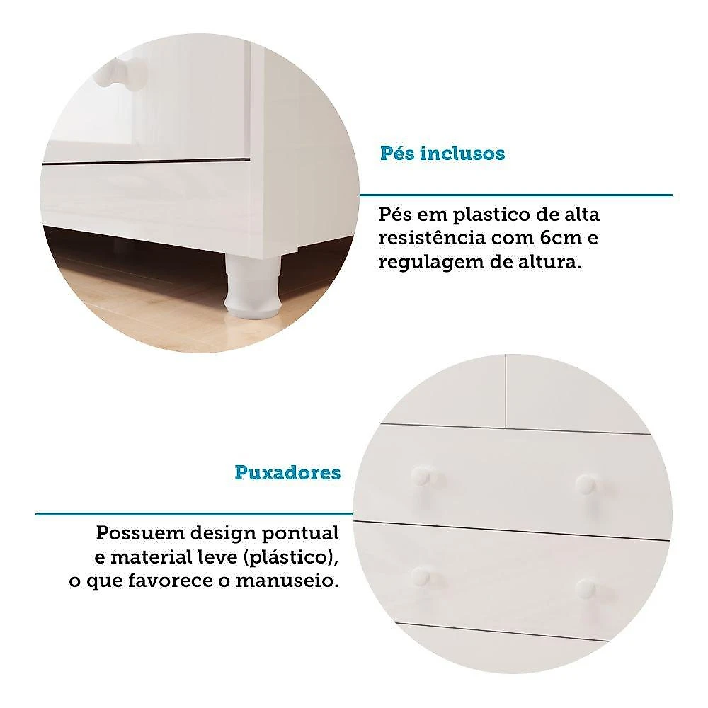Quarto Infantil com Guarda-roupas e Cômoda com Janelas 100% Mdf Maya Provençal Espresso Móveis Branco Brilho