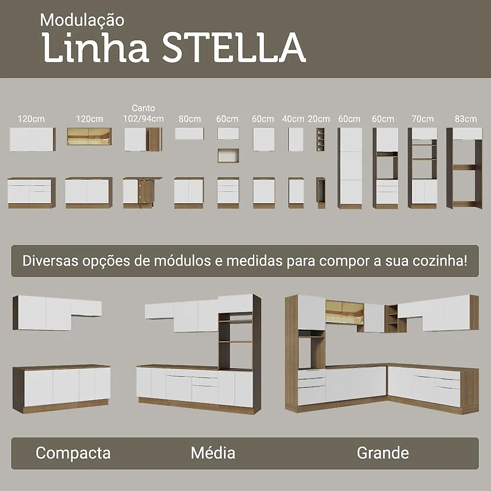 Armário de Cozinha Completa 270 cm Rustic/Branco Stella Madesa 12