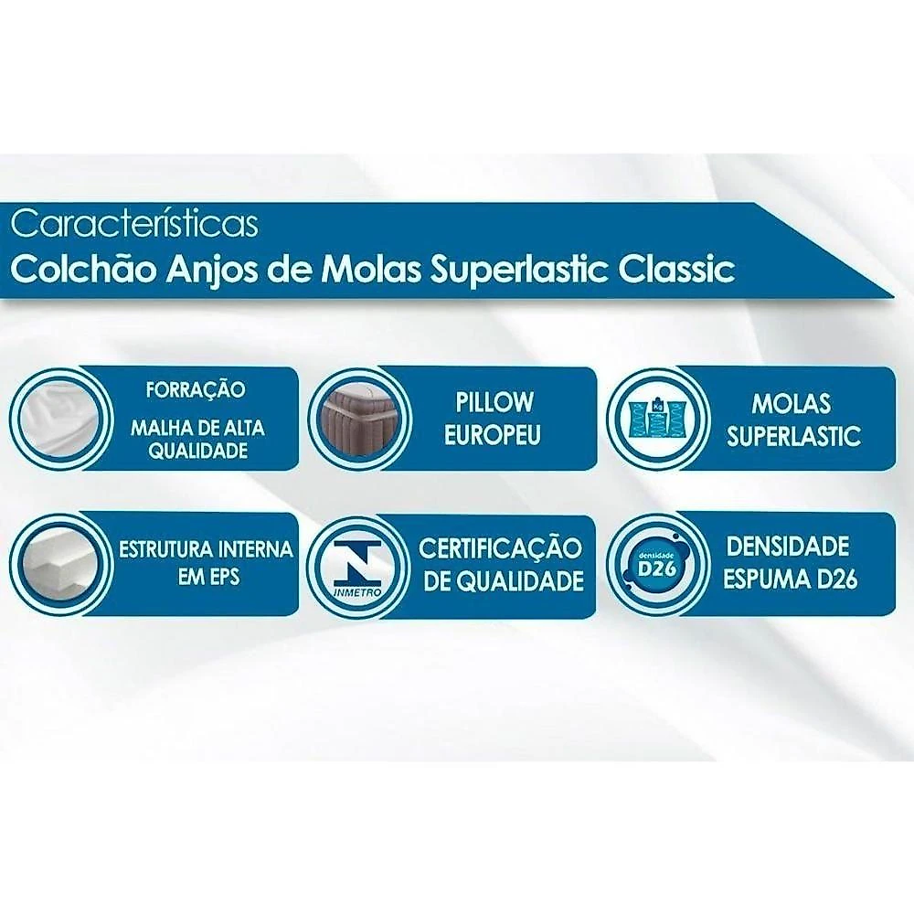 Colchão Solteiro Molas Superlastic Classic Euro Pillow (88x188x22) - Anjos