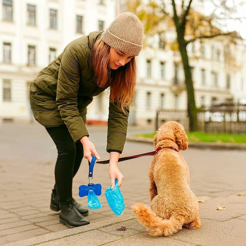 Coletor Higiênico Com Suporte E Saquinho Cachorro Gato Passeio Azul