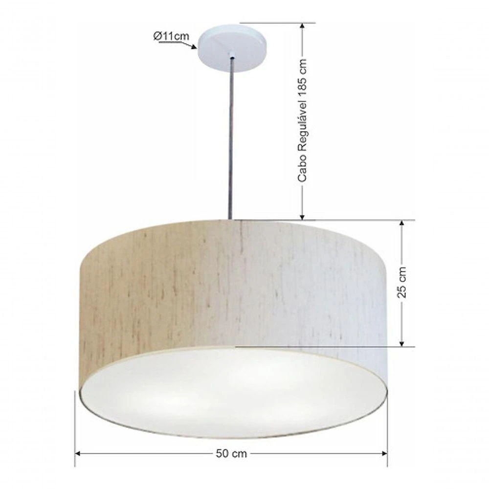 Lustre Pendente Cilíndrico Vivare Free Lux Md-4386 Médio com Cúpula em Tecido Linho-bege Vivare