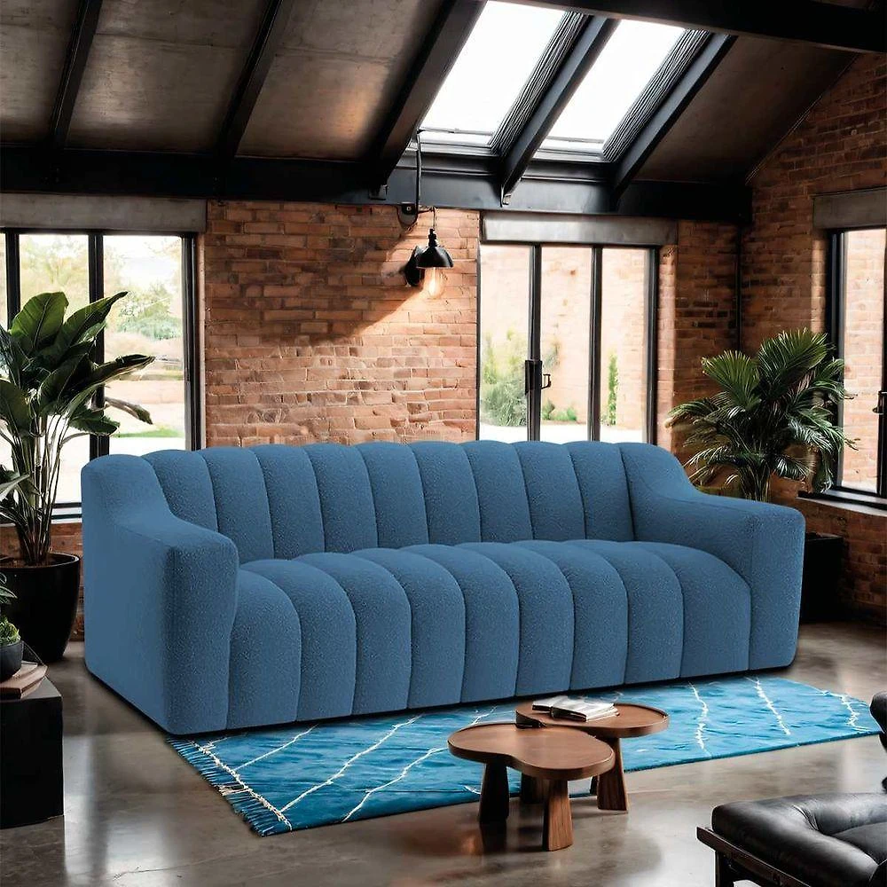 Miniatura Sofá 2 Lugares Luxo Recepção Escritorio Sala Elegance 180cm Linho Cor Azul Royal