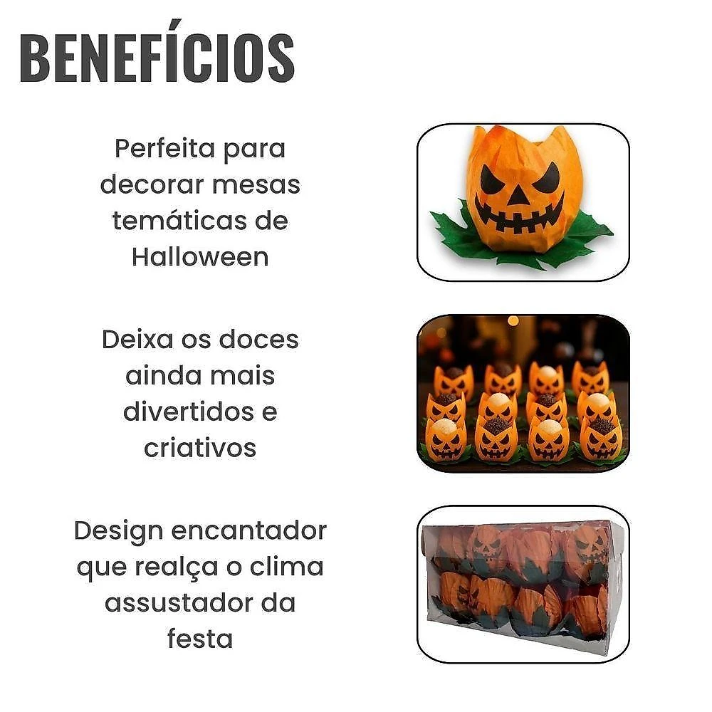Forminha para Doces Abóbora Halloween Papel Impresso Laranja 24 un