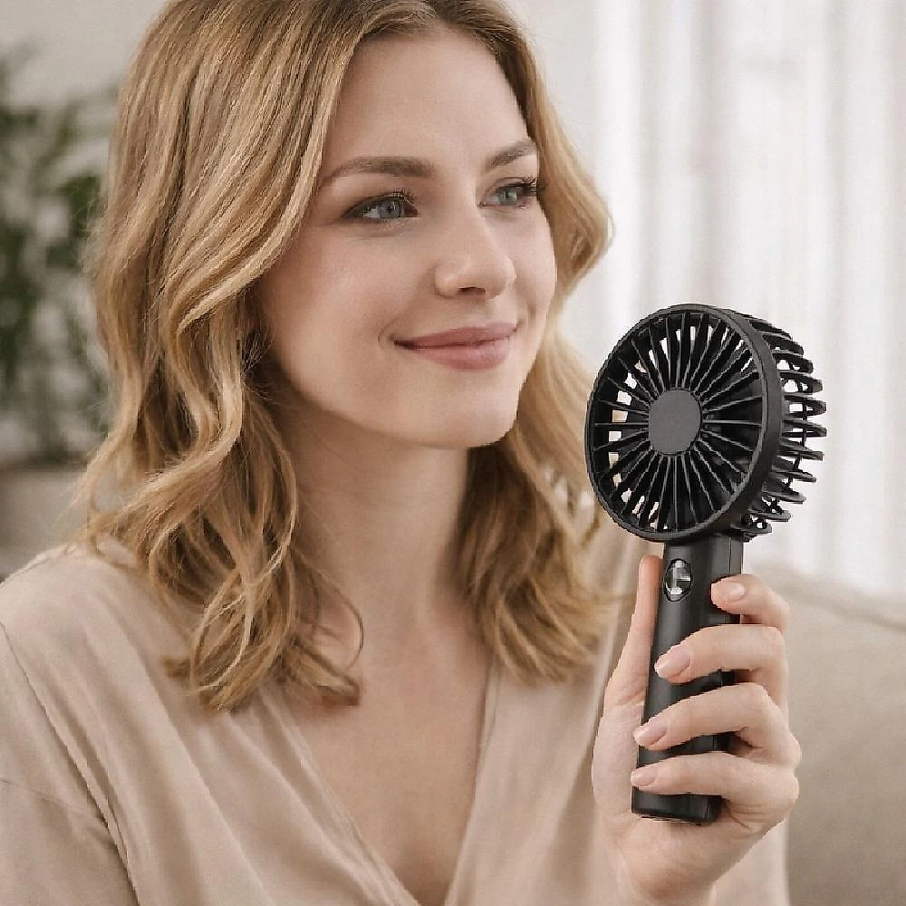 Ventilador Portátil Utibom Preto Recarregável com Suporte para Celular 3 Velocidades 5V