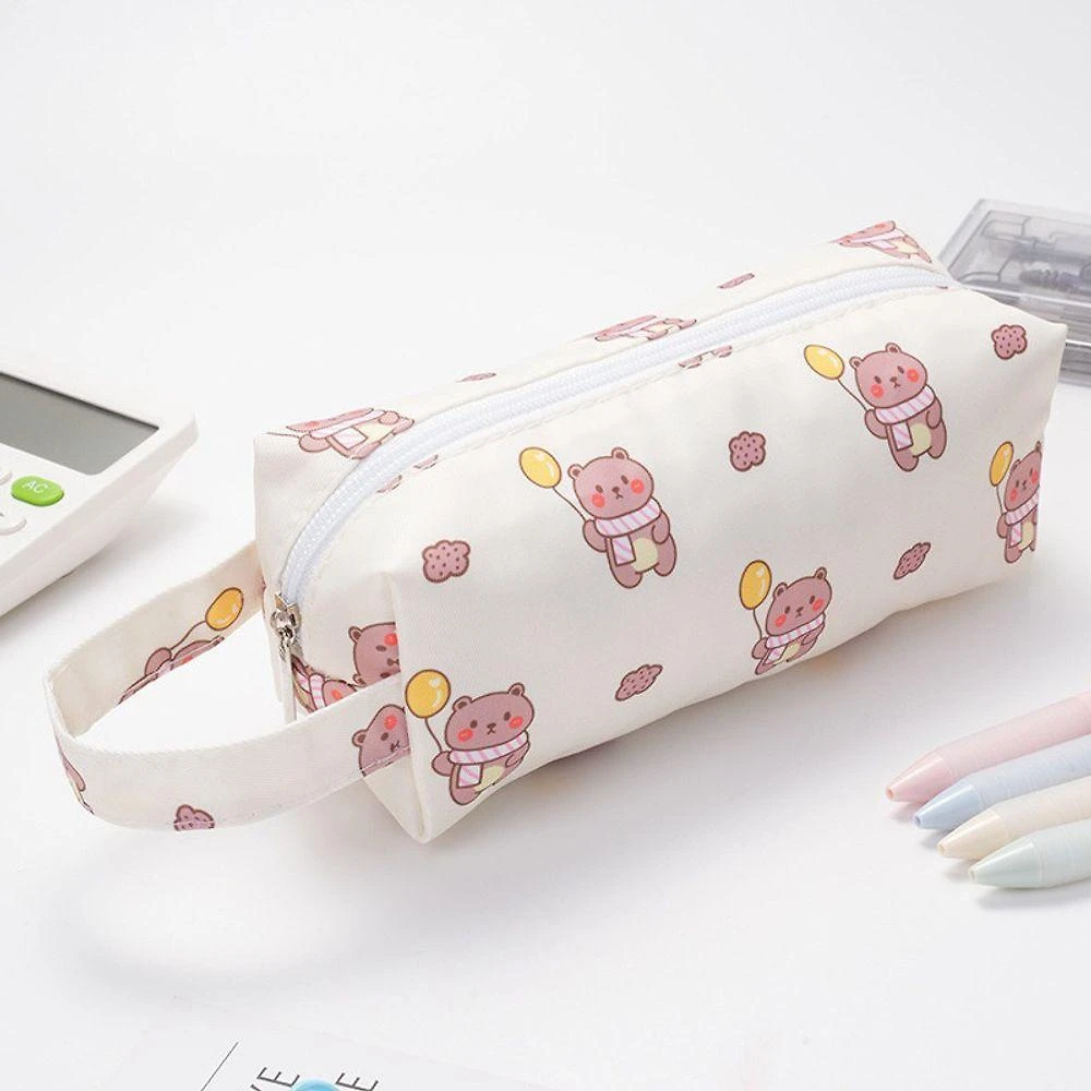 Estojo de Lápis Portátil OEM de Lona de Papelaria Modelo Urso com 2 Compartimentos e Alça Marrom