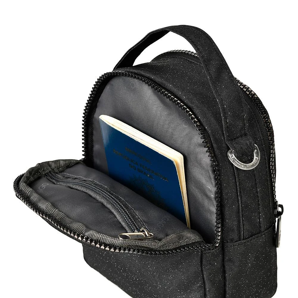 Bolsa Transversal Feminina Pequena Crinkle Glitter Preta