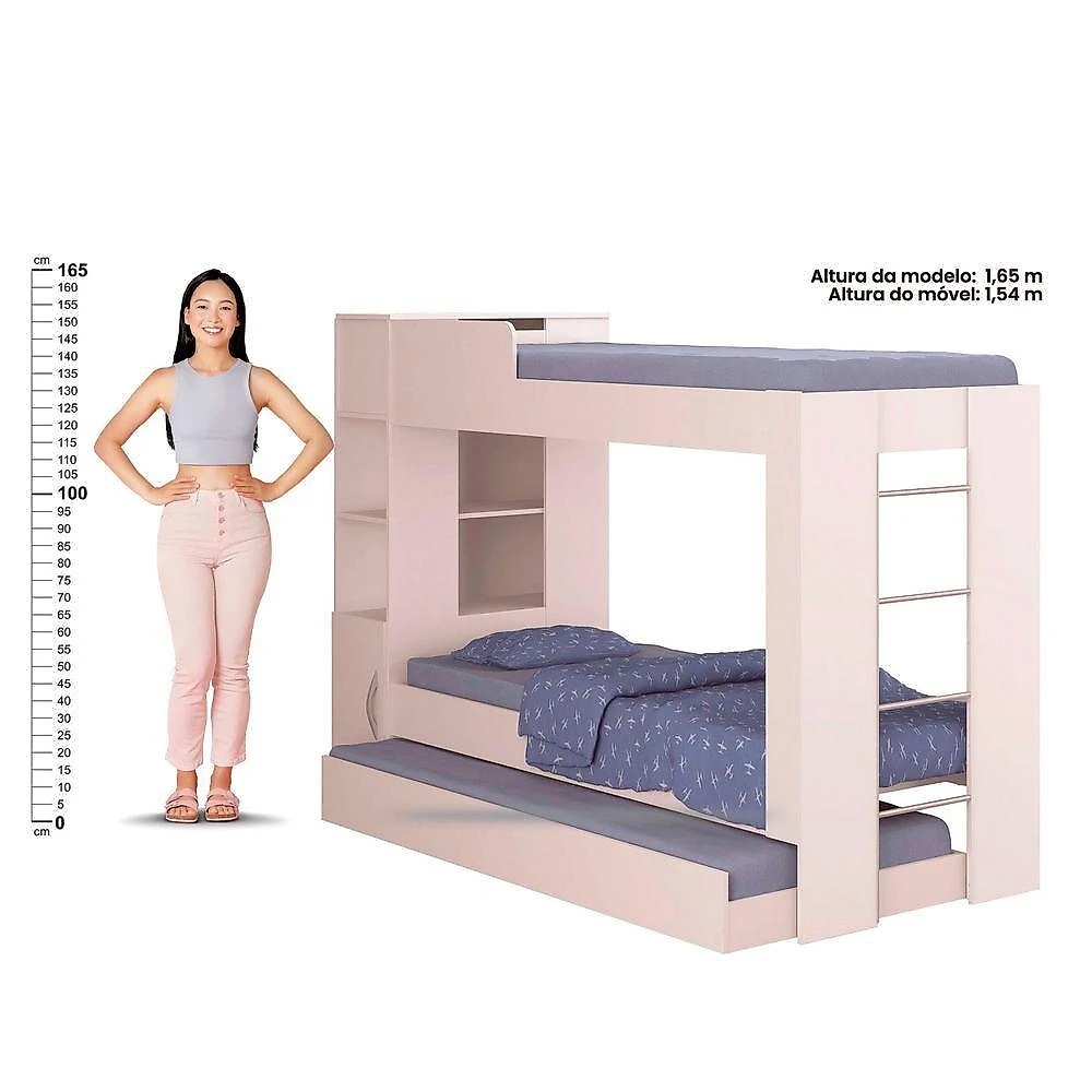 Beliche Ditália Cama Aux C/colchões+ Kit Luz Cm-15 Cor:branco Branco