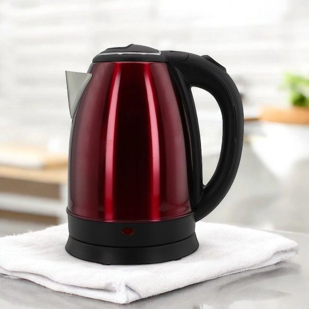Chaleira Elétrica Inox Vermelha 1500W 1,8L Aço Inox Rápida Fervura 220V