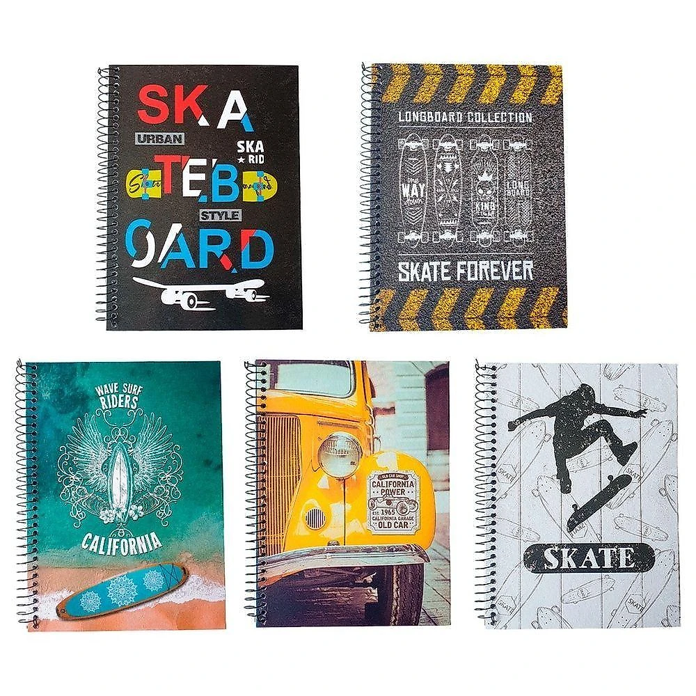 Caderno OEM Universitário Capa Dura Espiral 80 Folhas Kit 5 Masculino