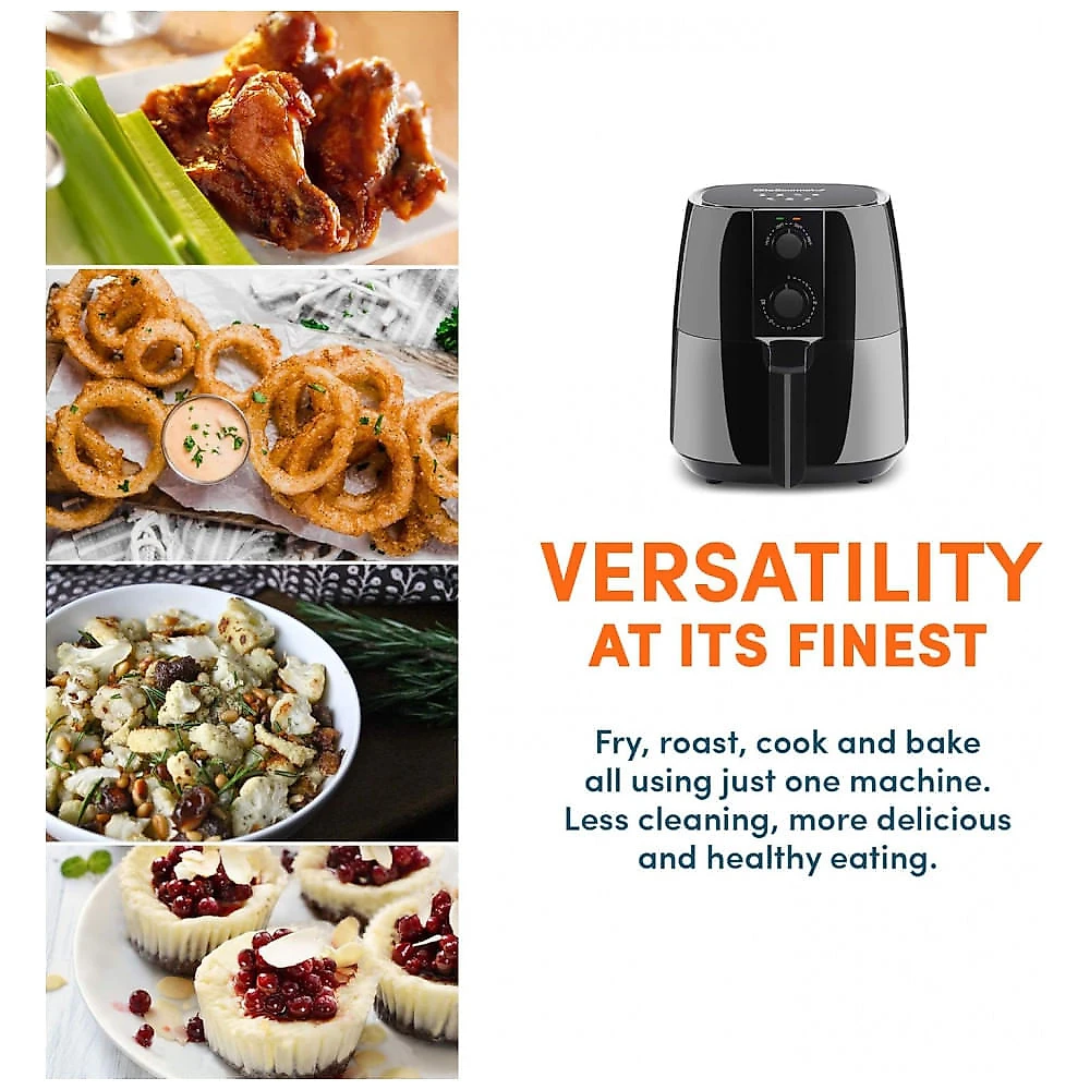 Fritadeira Elétrica AirFryer 4L com Temperatura Ajustável e Temporizador, 110V 1300W, Elite Gourmet EAF4617, Preta