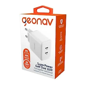 Carregador de Tomada Universal Geonav Turbo Duo CH35PDWT 35W para Celulares e Dispositivos Eletrônicos