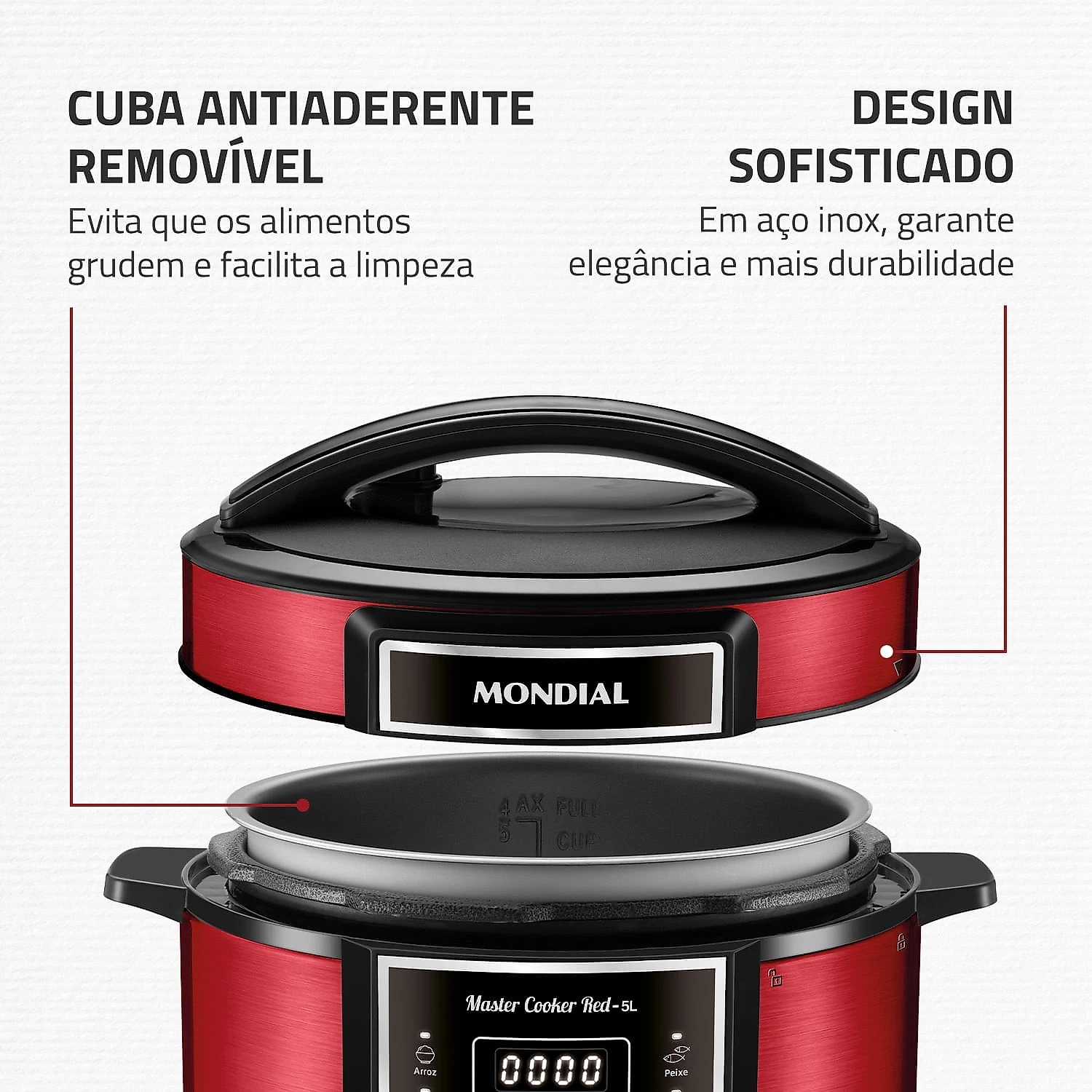 Panela de Pressão Elétrica Mondial Master Cooker Red PE-39 PANELA ELÉTRICA PRESSÃO-127V-VERMELHO/INOX