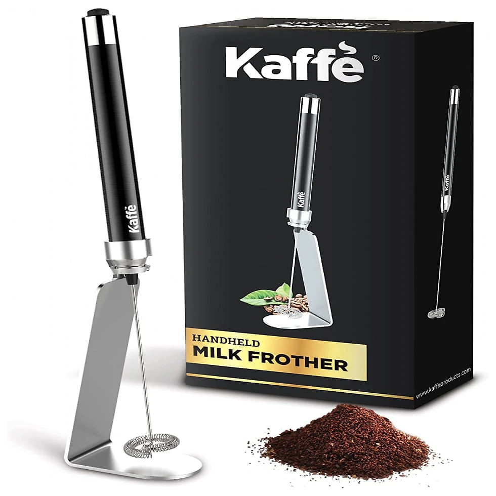 Kaffe KF6010 Espumador Elétrico de Leite em Aço Inoxidável a Bateria com Suporte, Preto