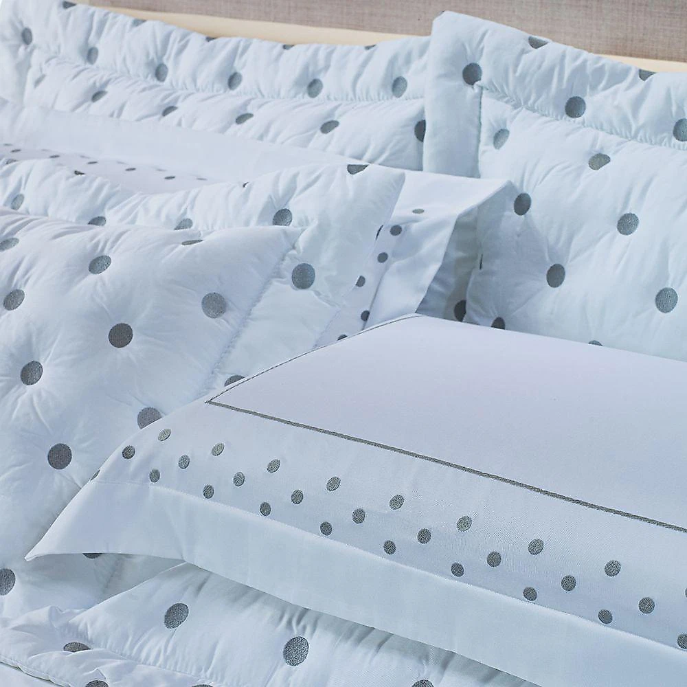 Kit cobre leito colcha garland super king 100% algodão 400 fios acetinado bordado 5 peças - branco e cinza