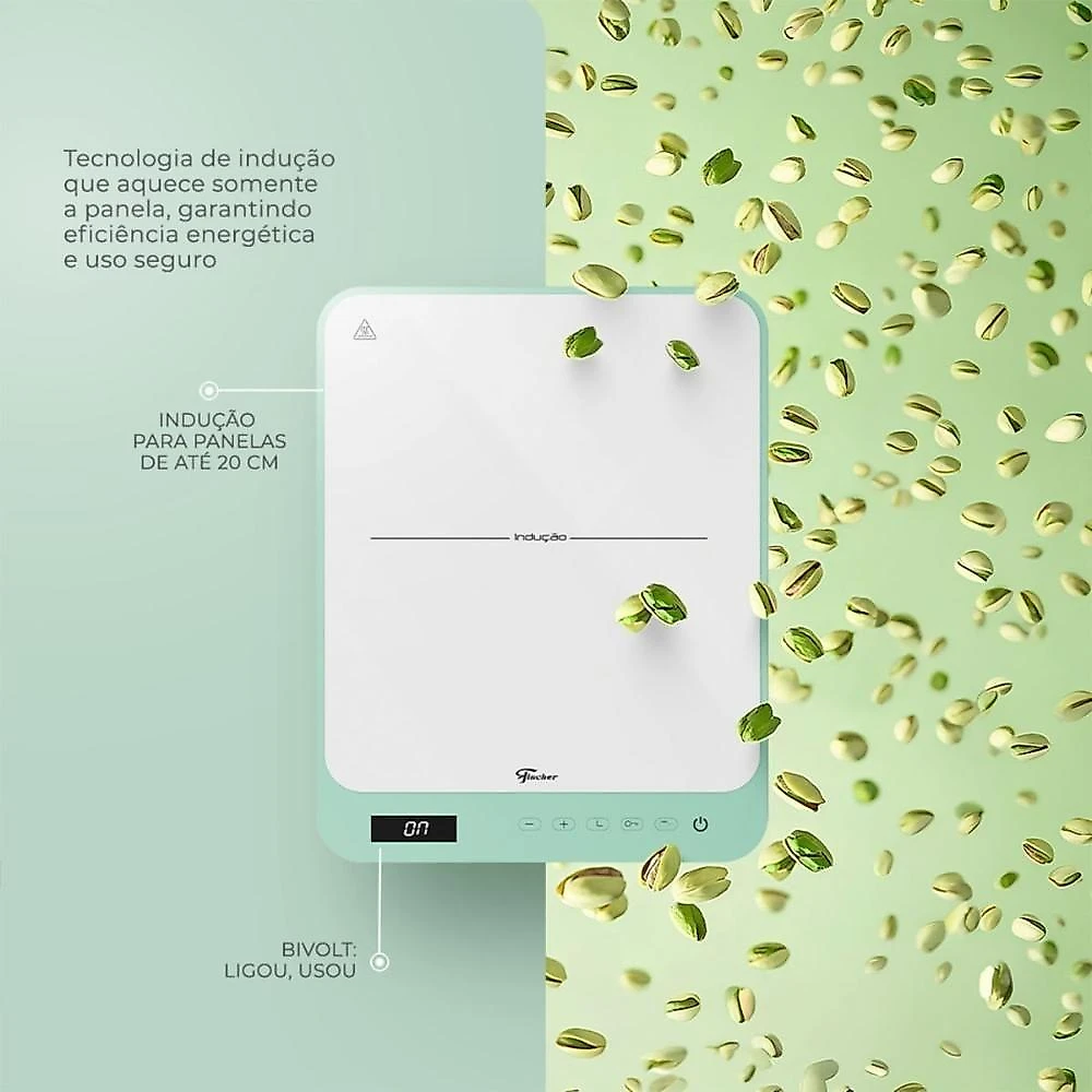 Cooktop de Indução Portátil Fischer Eiger 1 Boca Touch Screen Cinza Bivolt