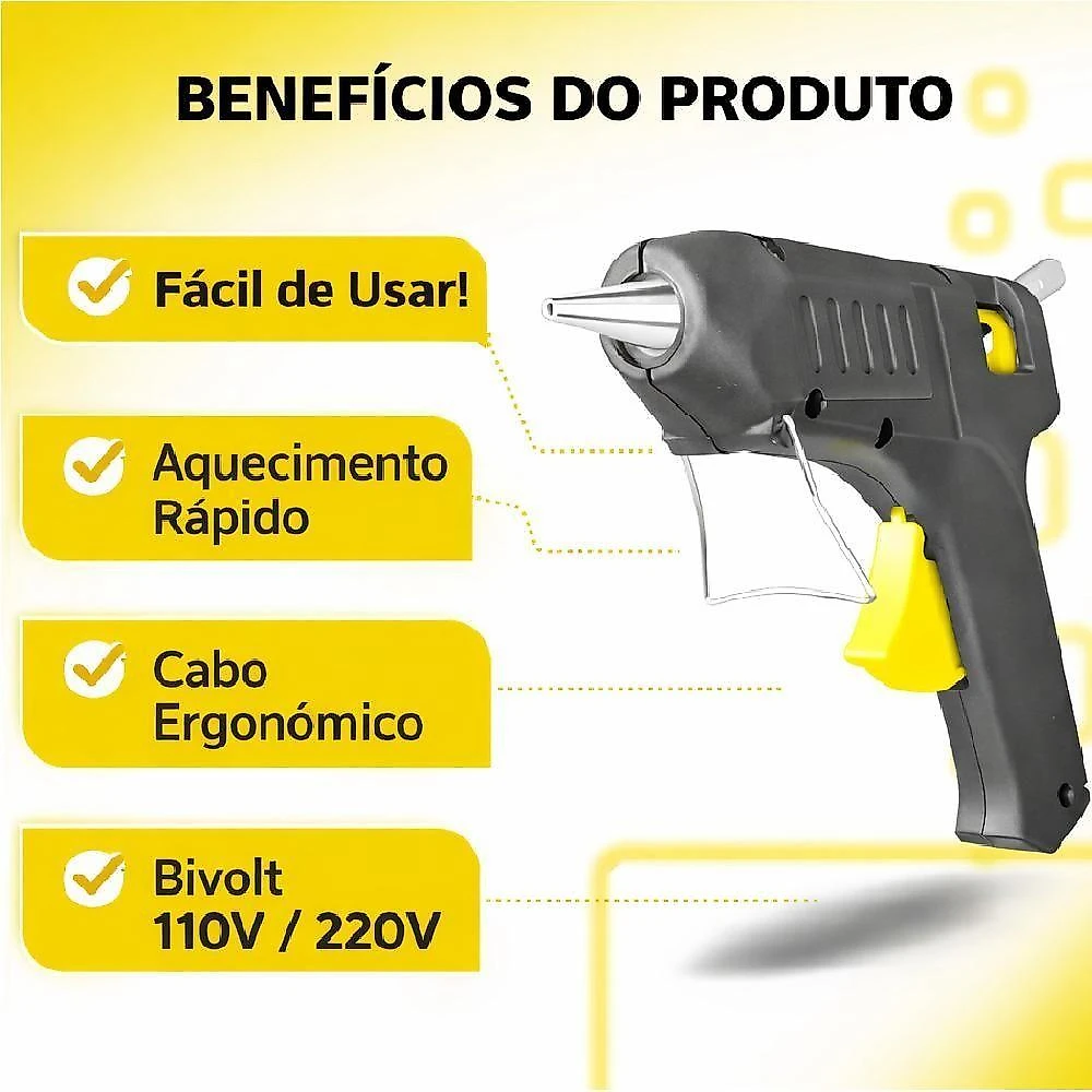 Pistola de Cola Quente Profissional Grande 15W Bivolt Plástico com Bico Metálico Yeet