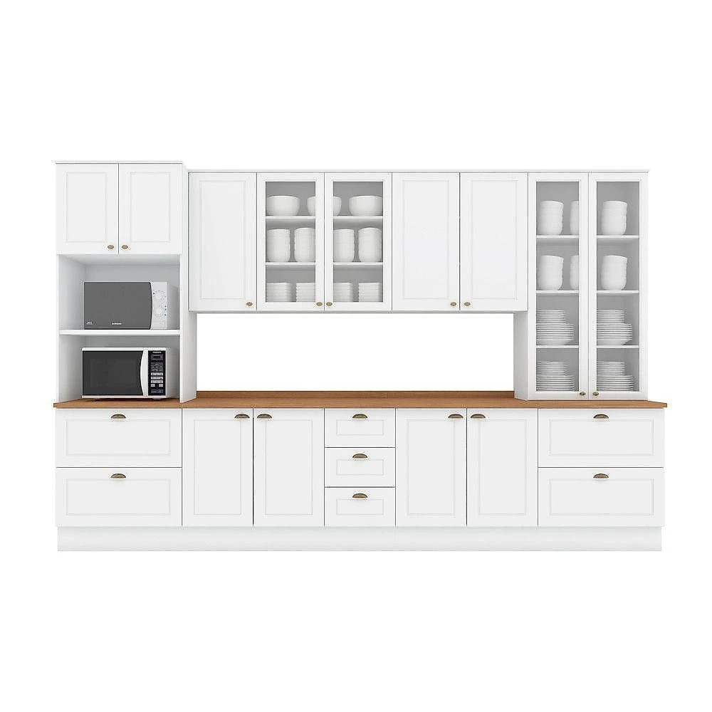 Cozinha Completa 6 Peças 17 Portas 11 Gavetas MDF MDP 343CM Branca com Torre Quente Móveis Henn webcontinental-7890022198907