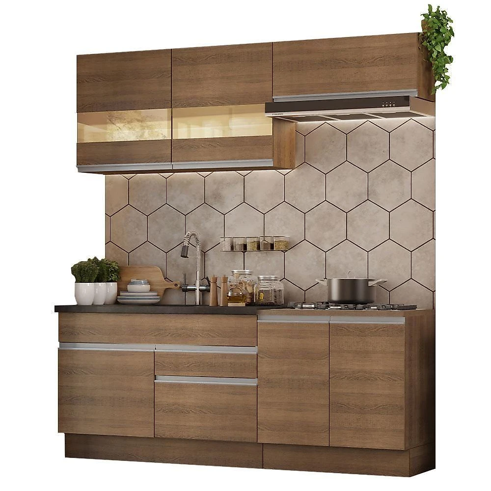 Armário De Cozinha Completa 200cm Rustic Glamy Madesa 07 Rustic
