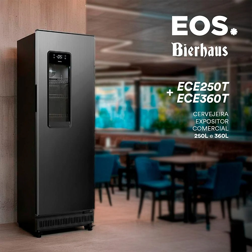 Cervejeira Expositor Vertical 360 Litros Frost Free EOS Bierhaus MAX Preto/Inox Titanium ECE360T 110V