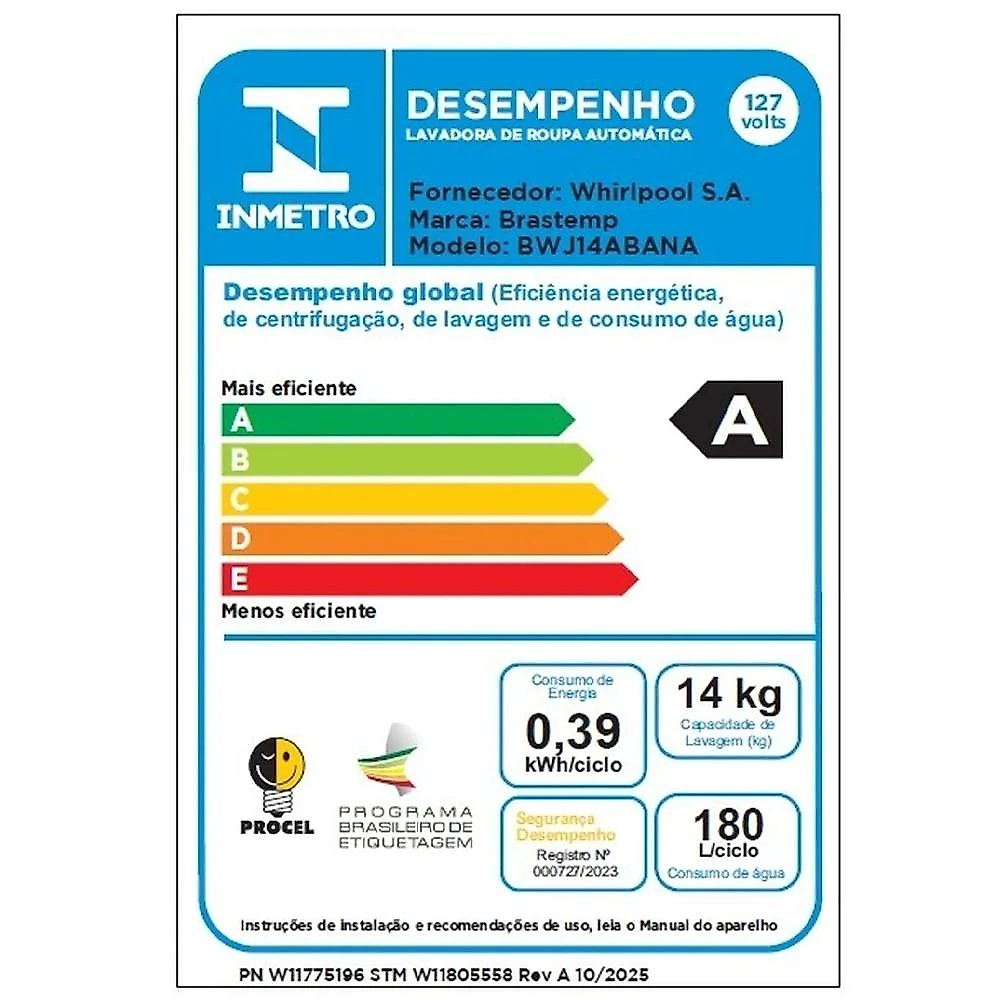 Máquina de Lavar Roupas Brastemp BWJ14AB 14 Kg, Branca - 110V
