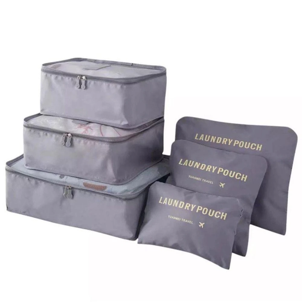 Organizador de Mala de Viagem Kit 6 Peças OEM em Poliéster 39x30x12cm Cinza para Uso Diário