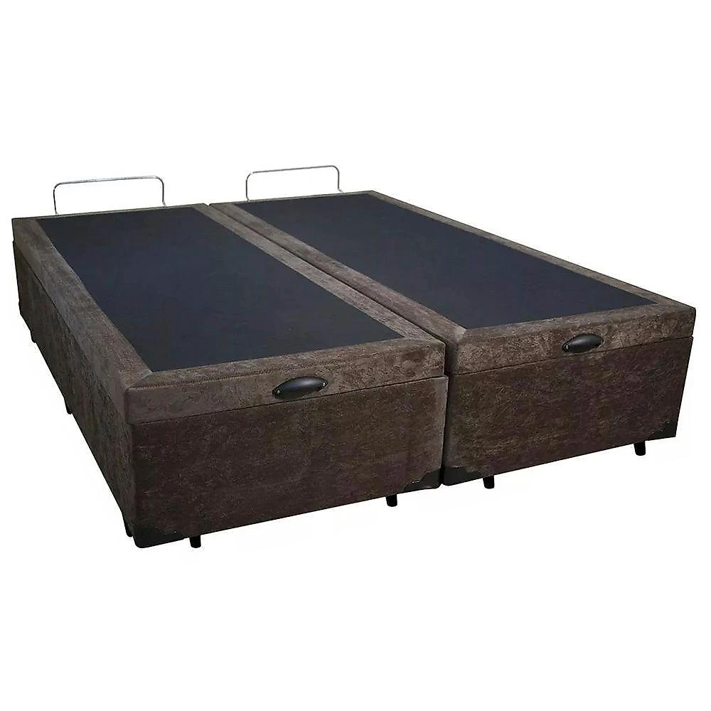 Cama Box Baú Casal Bipartido Suede Cama Marrom 138x188x45cm