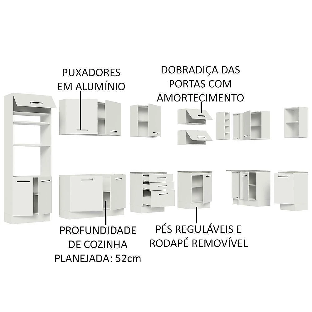 Armário De Cozinha Completa De Canto 499cm Branco Agata Madesa 01 Branco