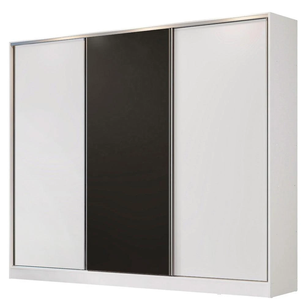 Guarda roupa casal 100% mdf madesa royale 3 portas de correr - branco/branco/preto