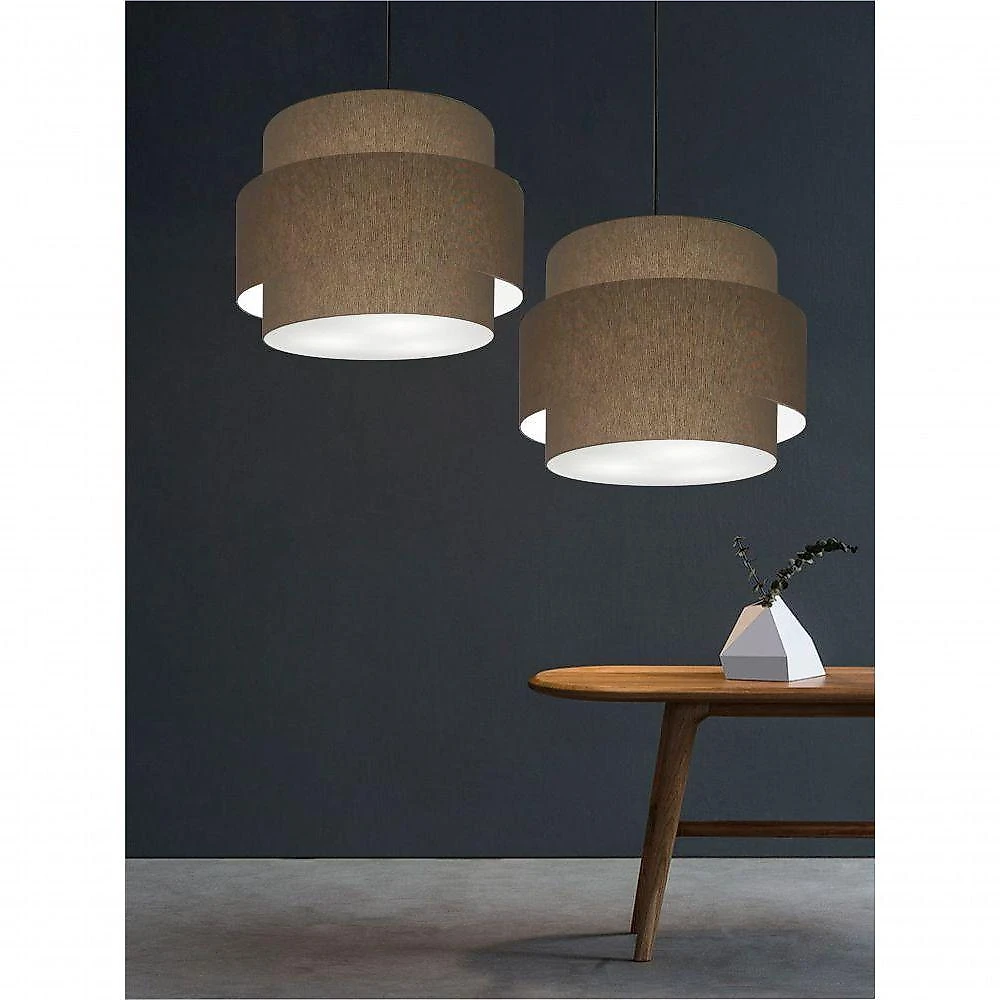 Lustre Para Sala De Jantar Vivare Md-4393 Cúpula Em Tecido 45cm Cáqui 127/220v