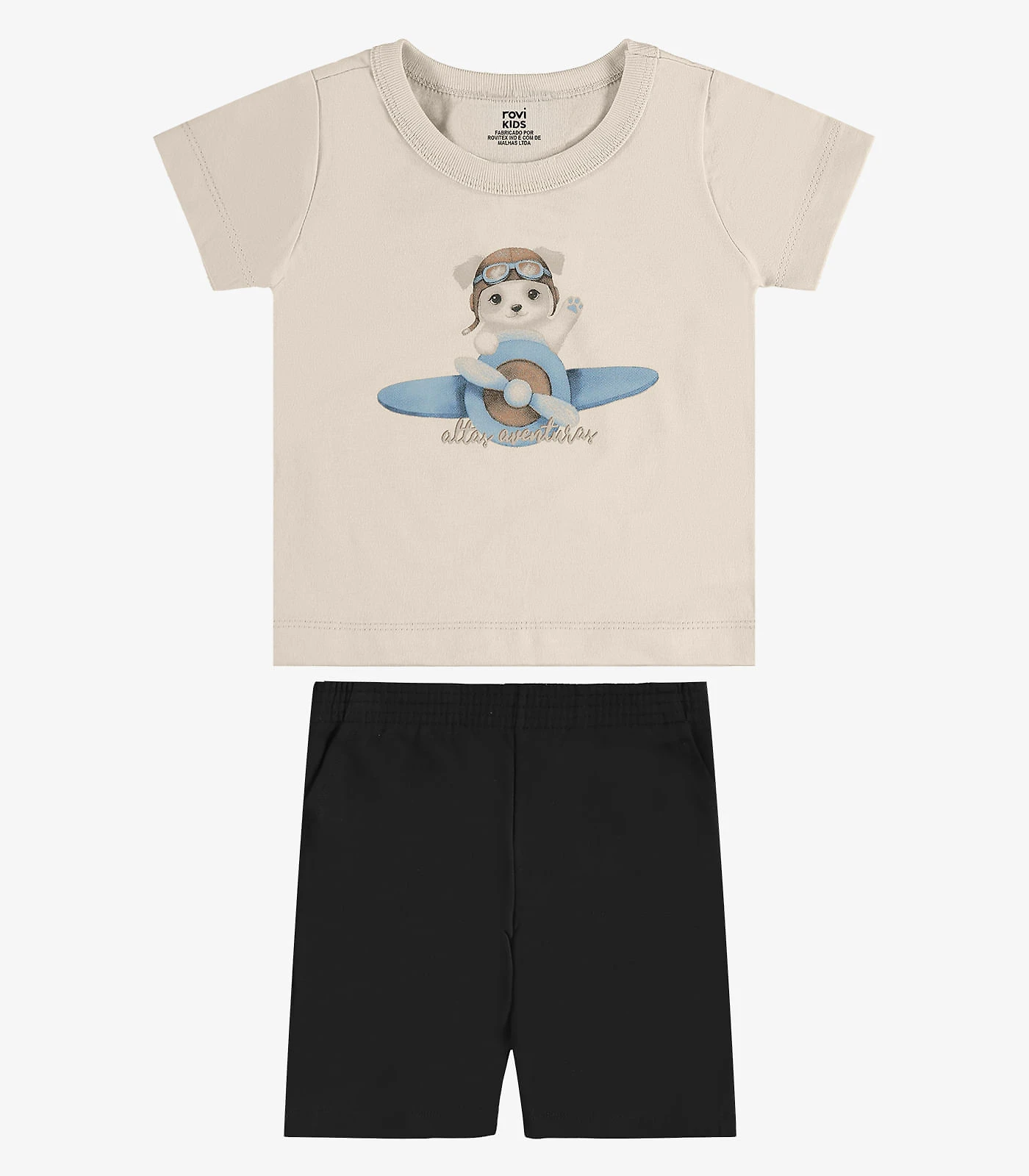 Conjunto Camiseta Com Bermuda Infantil Rovi Kids Bege
