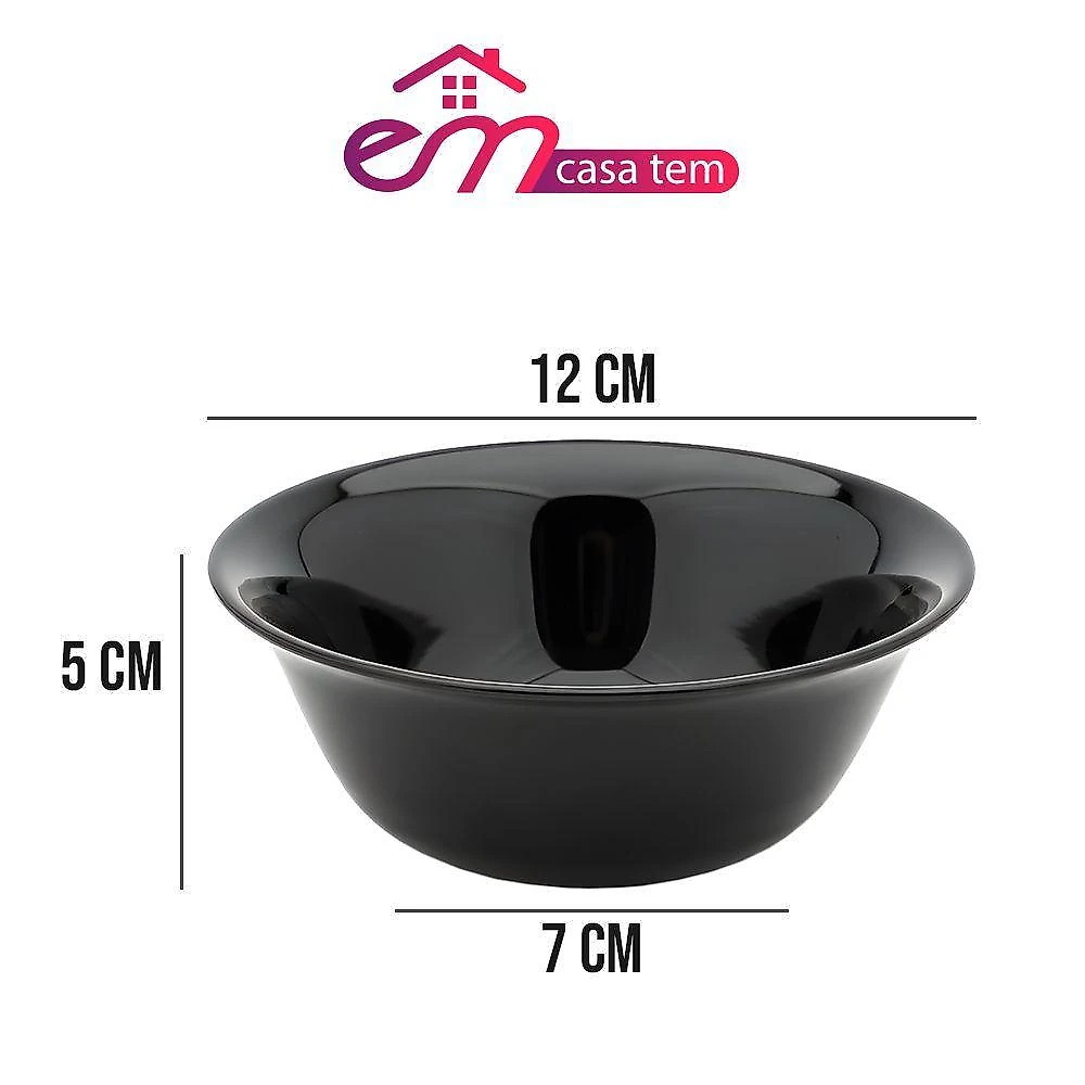 Kit 3 Bowls Mini Tigela 12cm para Sobremesa em Vidro Opalino Preto em Casa Tem