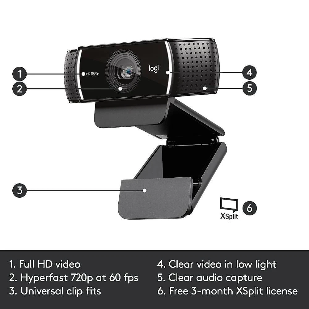Webcam Logitech C922 Pro Stream 1080 com Transmissão 1080p e 720p 60fps e Ideal para Streaming