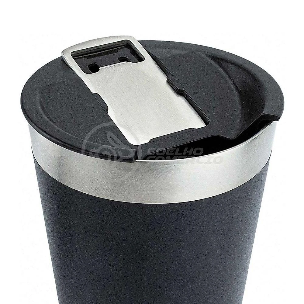 Copo Térmico Com Tampa E Abridor De Garrafa 473ml Preto