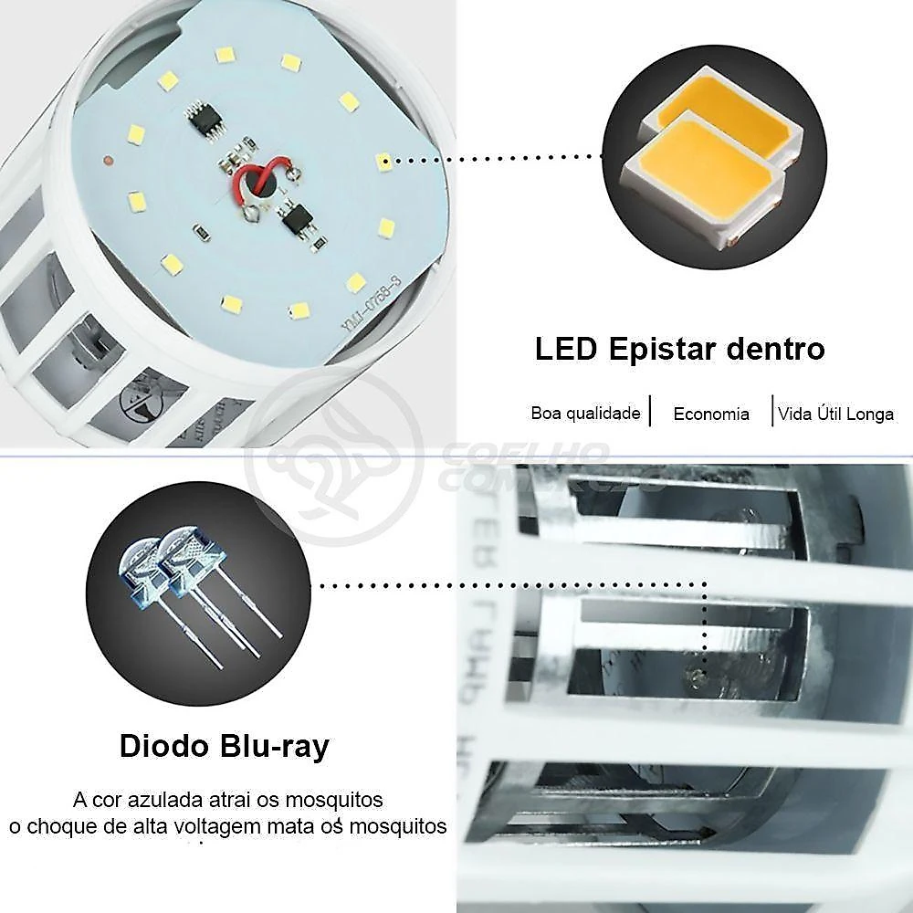 Lâmpada Luz Led Branco 15w Atrai Choque Mosquito