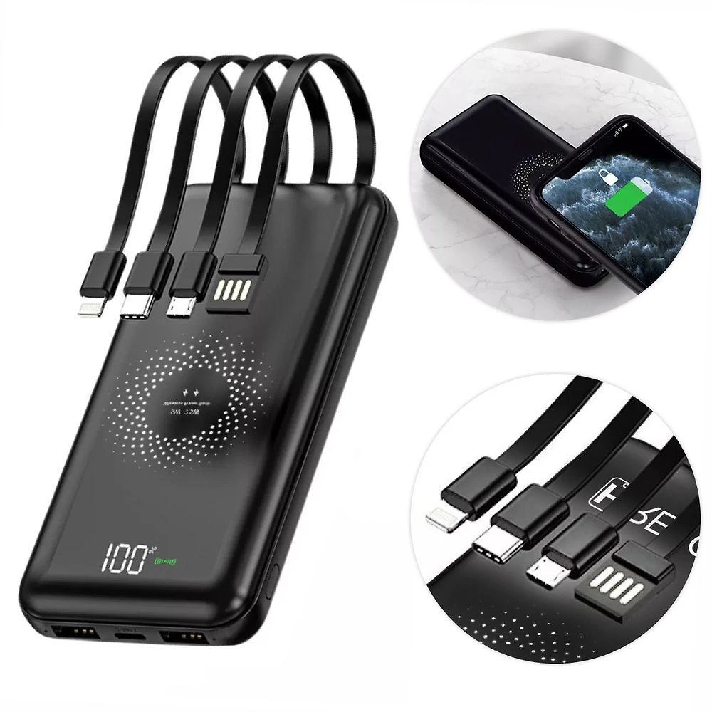 Power Bank sem Fio Indução Qi 10W 4 Portas USB 10000MAH