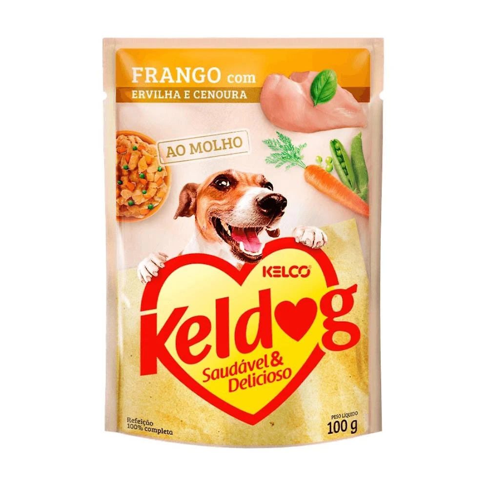 Ração Úmida para Cães Frango com Ervilha e Cenoura ao Molho 100 g – Keldog