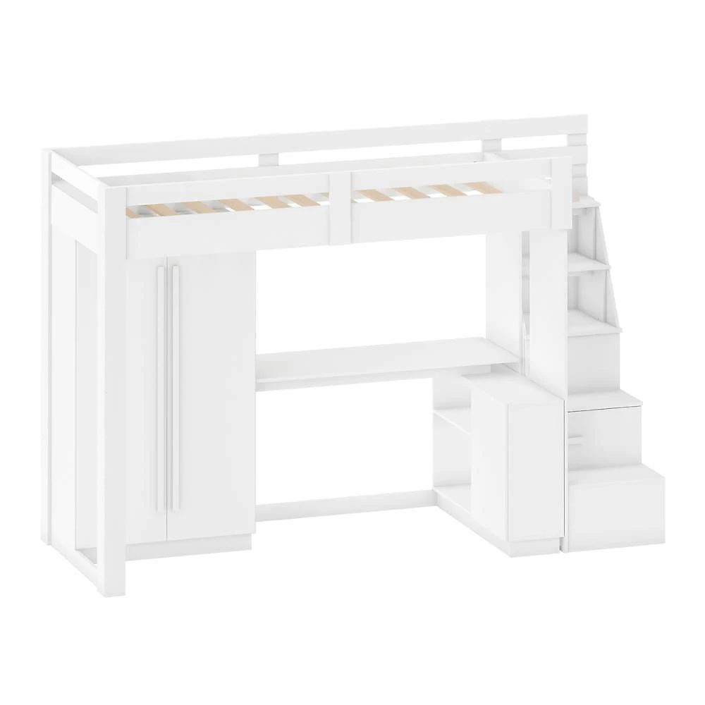 Cama Solteiro Alta com Guarda Roupa e Escrivaninha CRRUI-CAM014 MDF MDP Branco Multimóveis